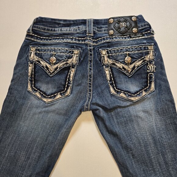 Miss Me Jeans Women 26 Bootcut Thick Stitch Whiskered Denim Pants - Picture 1 of 10